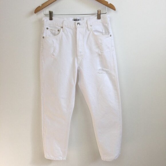 AGOLDE Jamie High Rise Cropped / Ankle Length Button Fly White Distresse… - Picture 6 of 16